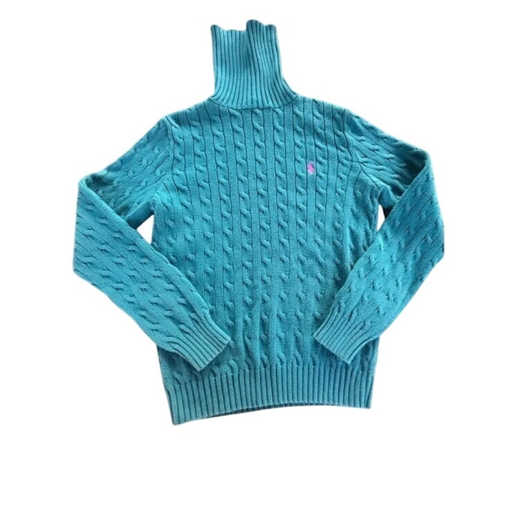 Ralph Lauren Sport Teal Turtleneck Sweater-100% Cotton Women's size L Preppy - Picture 1 of 6